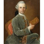 German School, 18th Century Portrait of a gentleman, three-quarter-length, seated, in a grey velv...