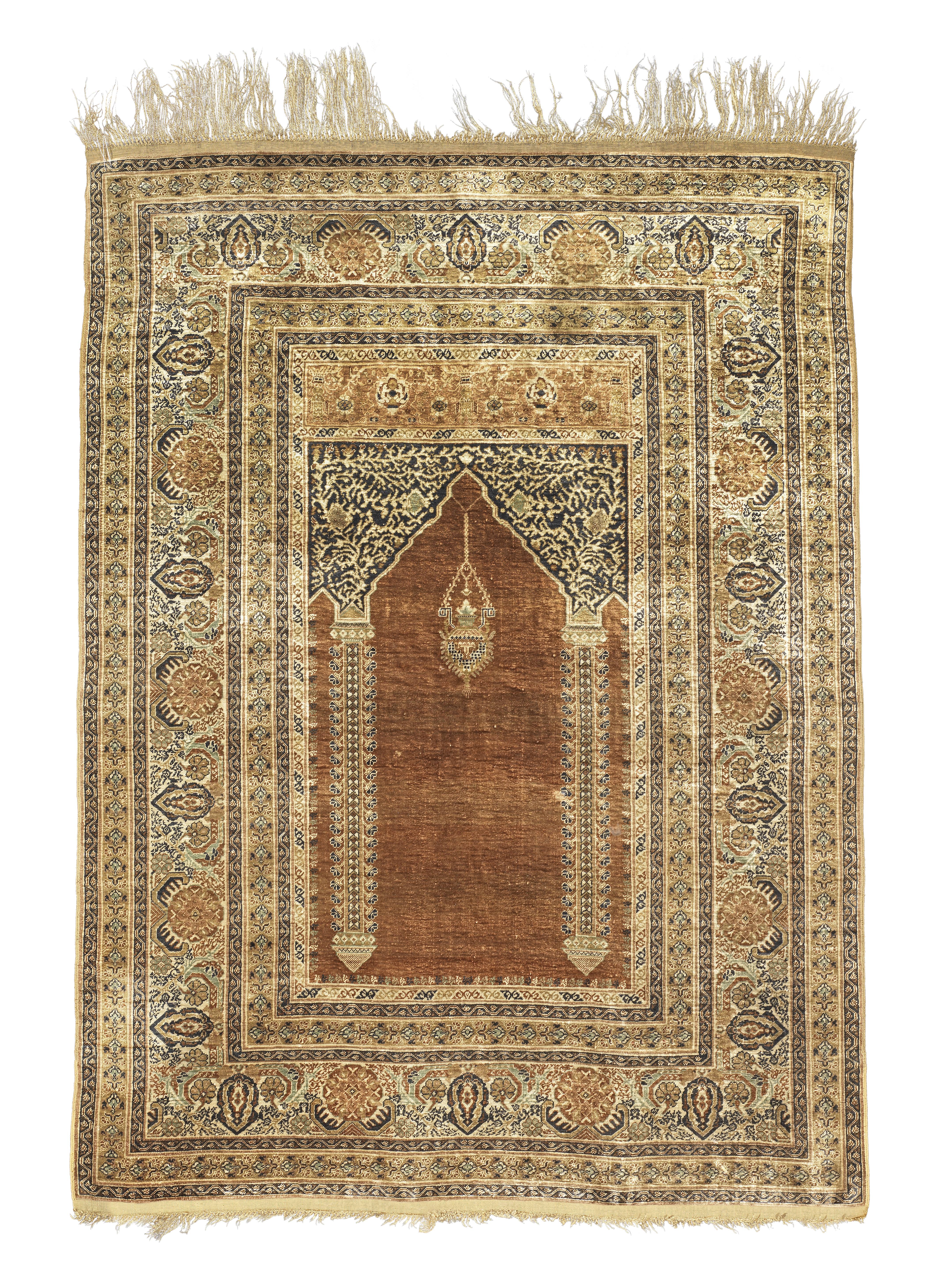 A silk Tabriz prayer rug North West Persia, 126cm x 94.5cm