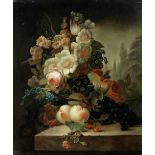Manner of Cornelis van Spaendonck Still life of flowers and fruit on a pedestal