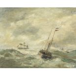 French School, 19th Century Shipping in heavy seas