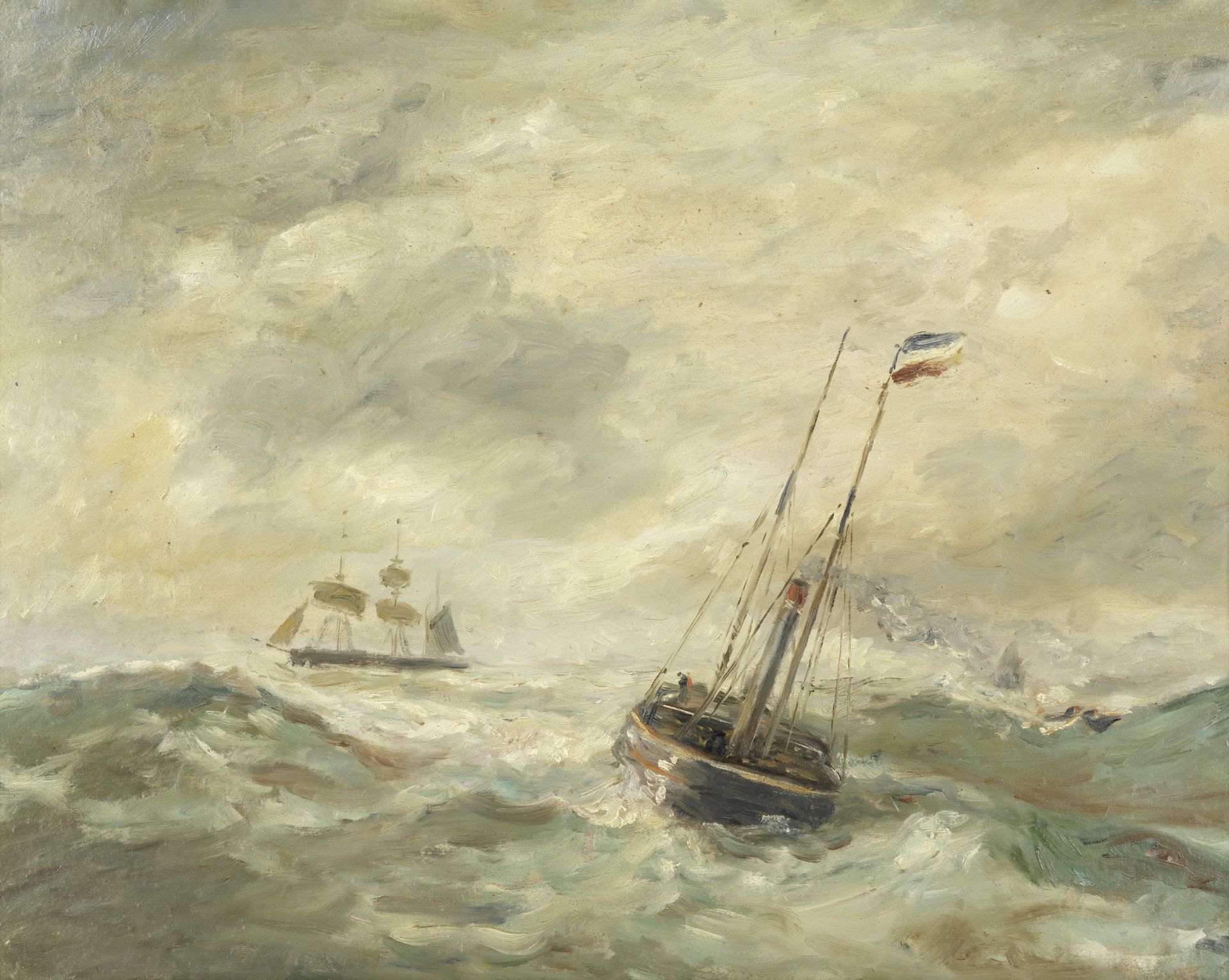 French School, 19th Century Shipping in heavy seas