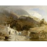 Manner of James Baker Pyne Farm buildings in a valley