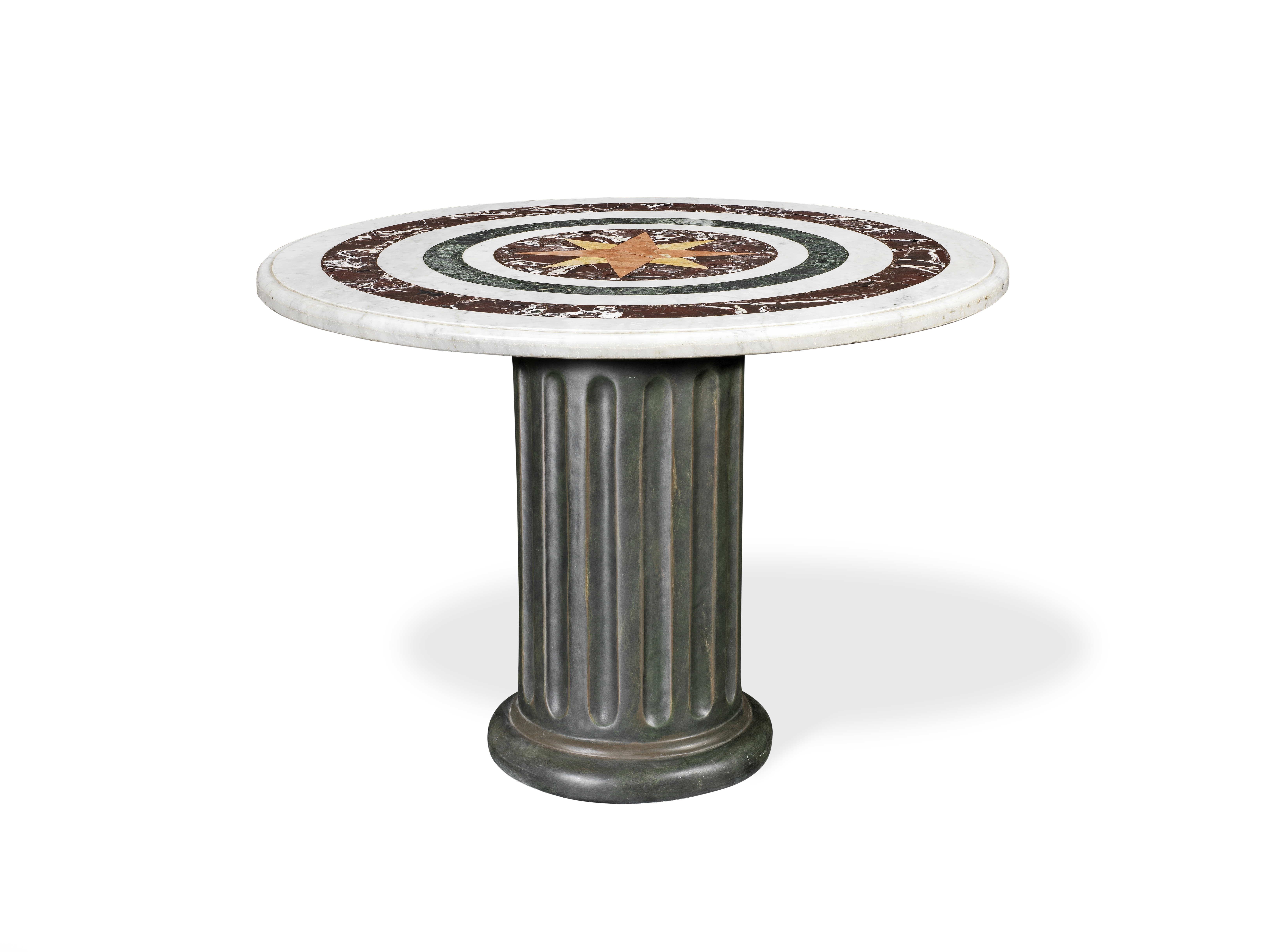 An Italian 19th century pietra dura table top together with a modern simulated marble pedestal (2)