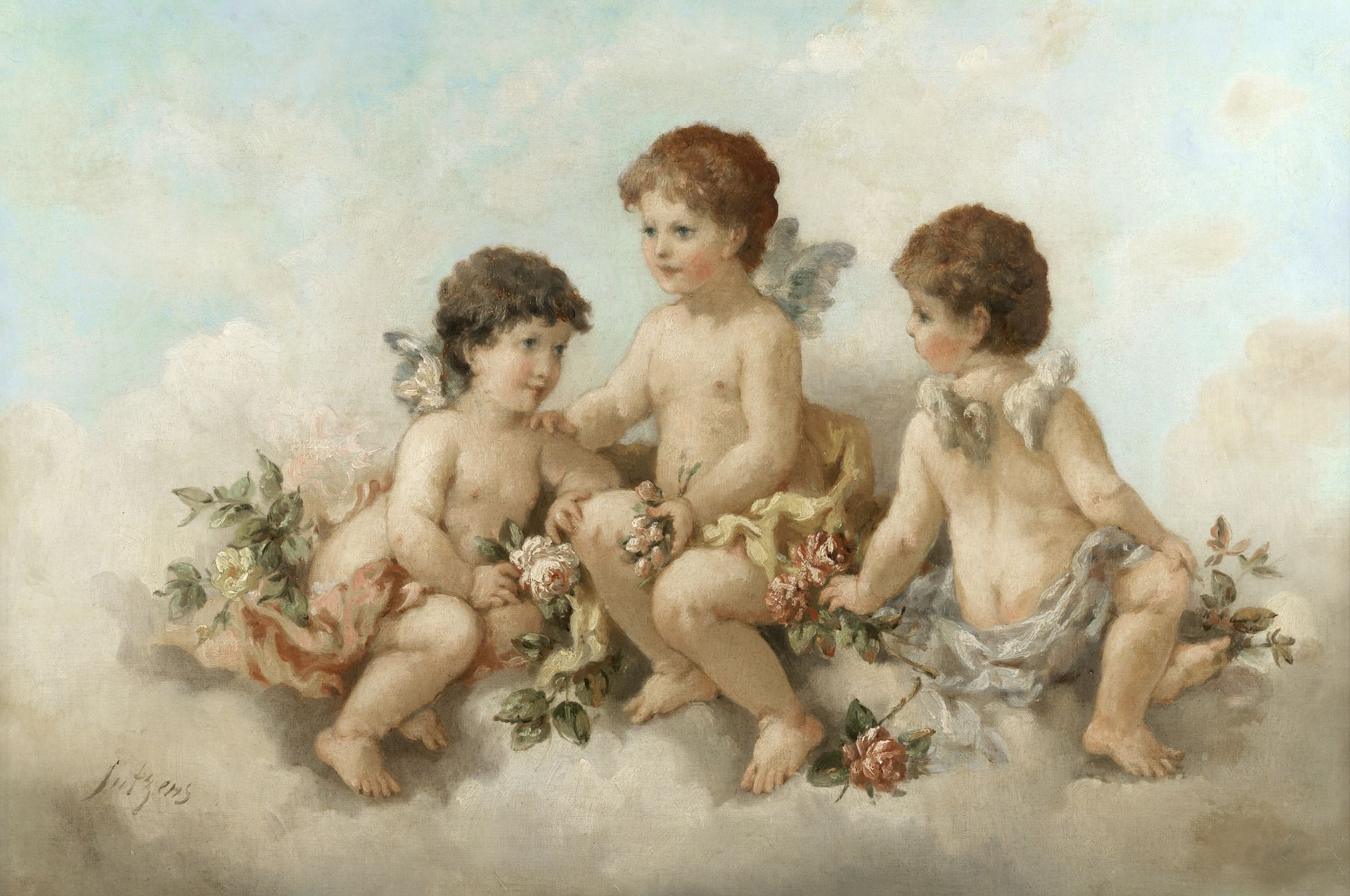 Charles Augustus Henry Lutyens (British, 1829-1915) Cherubs in the clouds