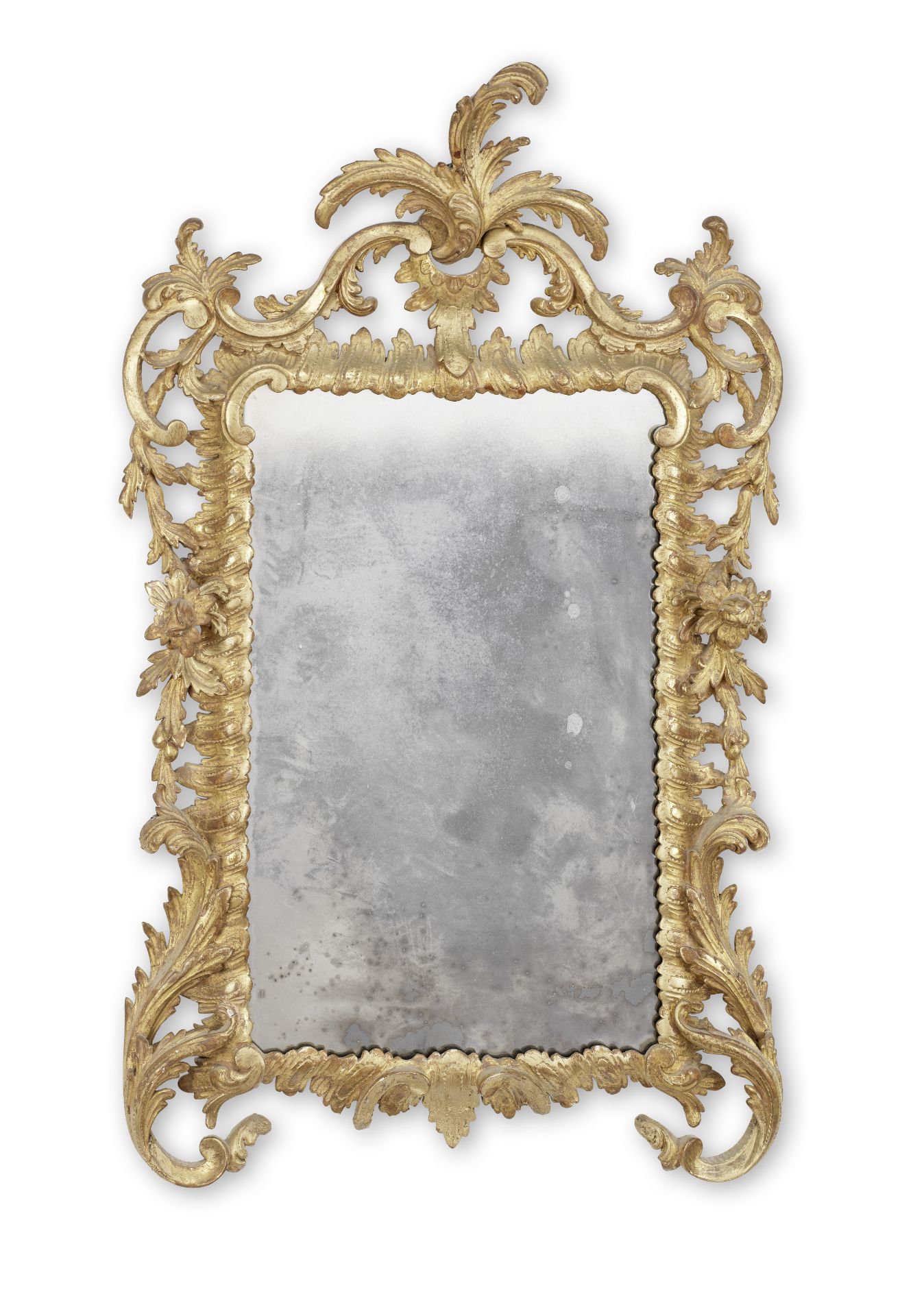 A George III carved giltwood mirror of small proportions