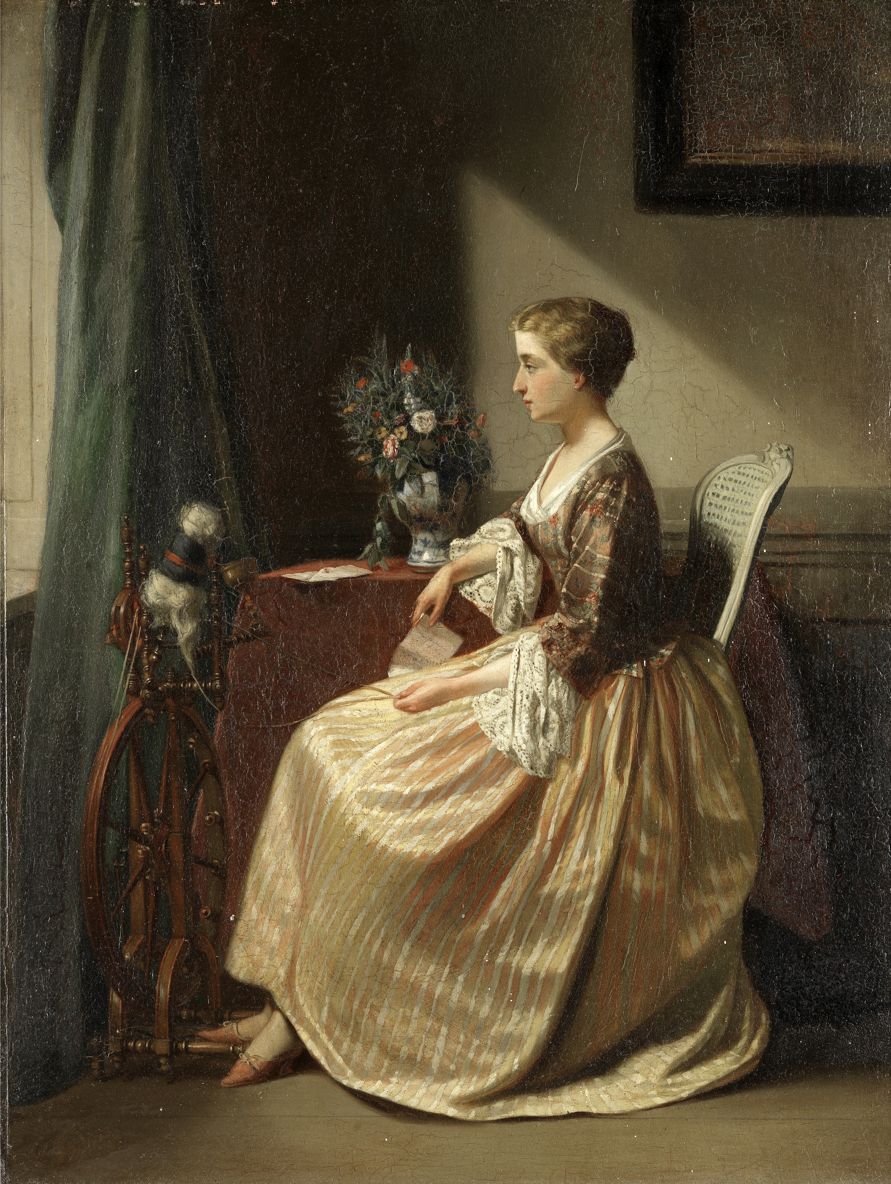 Continental School (19th Century) Interior with lady seated, reading a letter