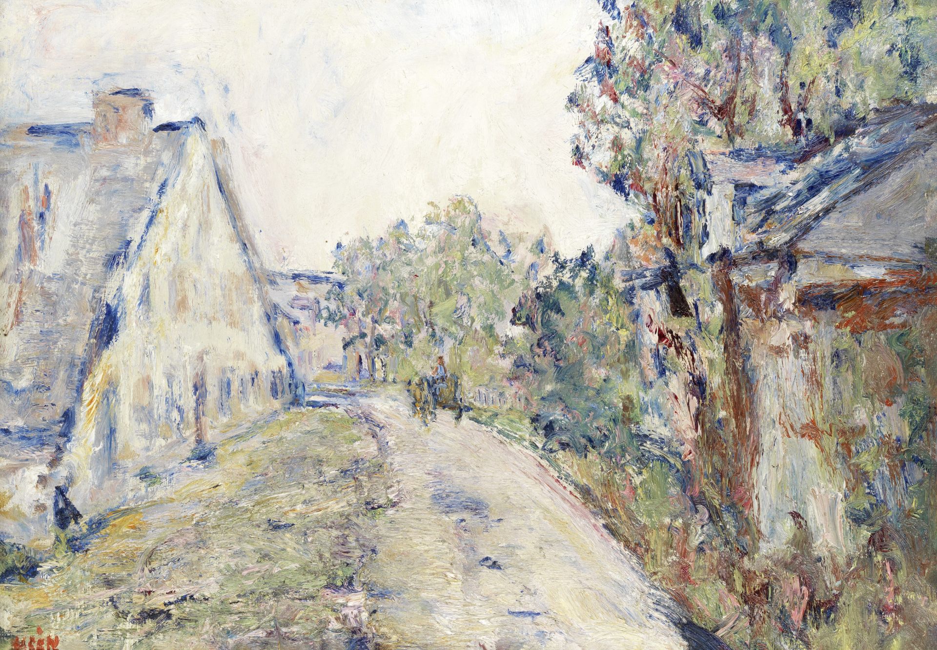 Paul Kron (French, 1869-1936) Charrette dans la rue du village