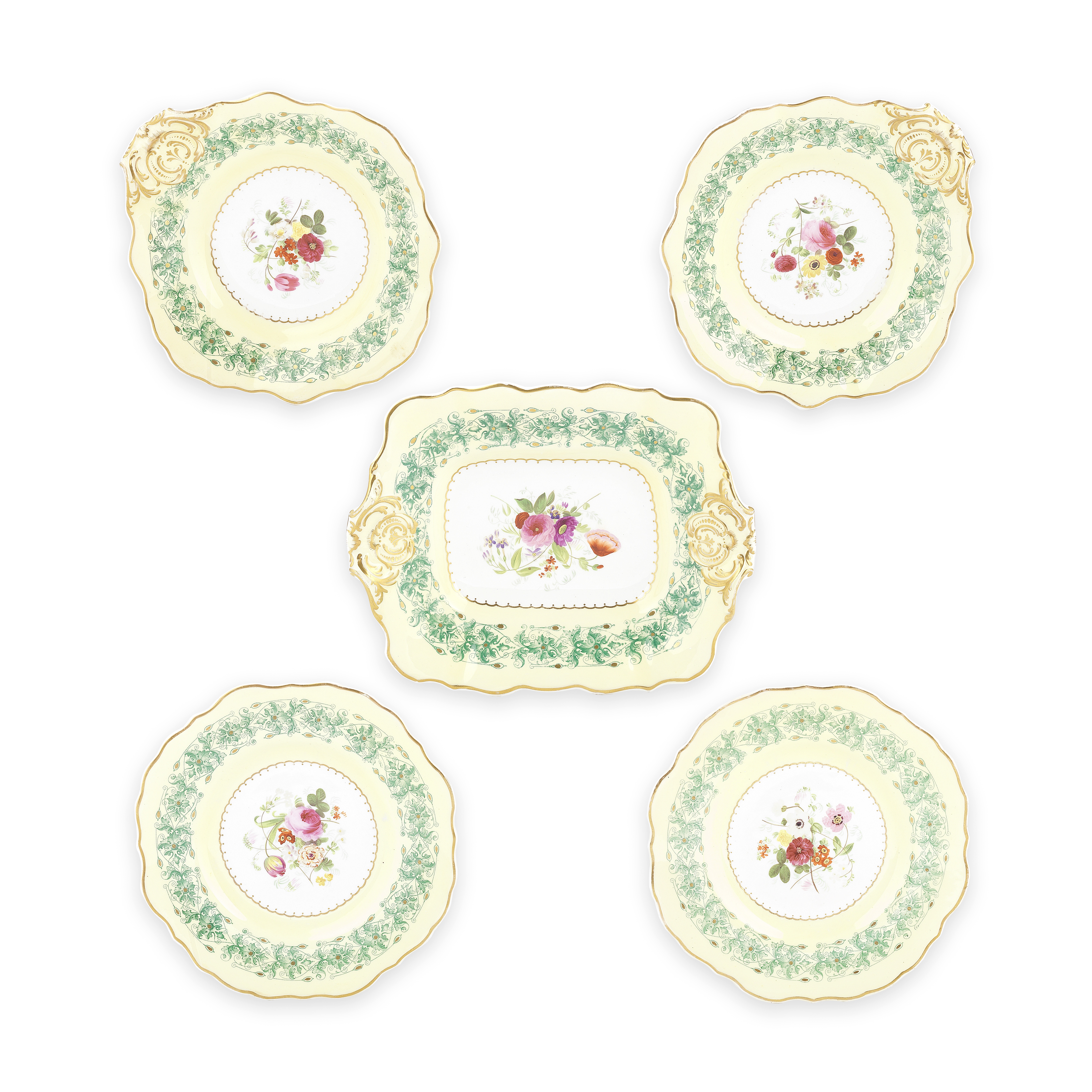 A Copeland and Garrett yellow-ground part dessert service, circa 1833-1847, together with a small...