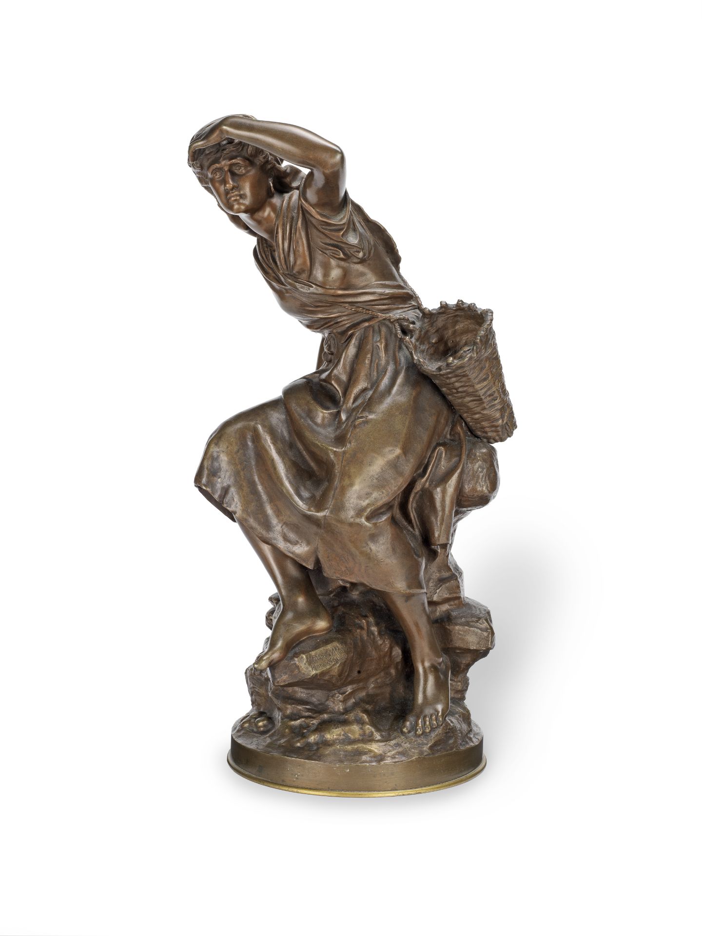 Mathurin Moreau (French, 1822 -1912): A patinated bronze figure of a peasant girl