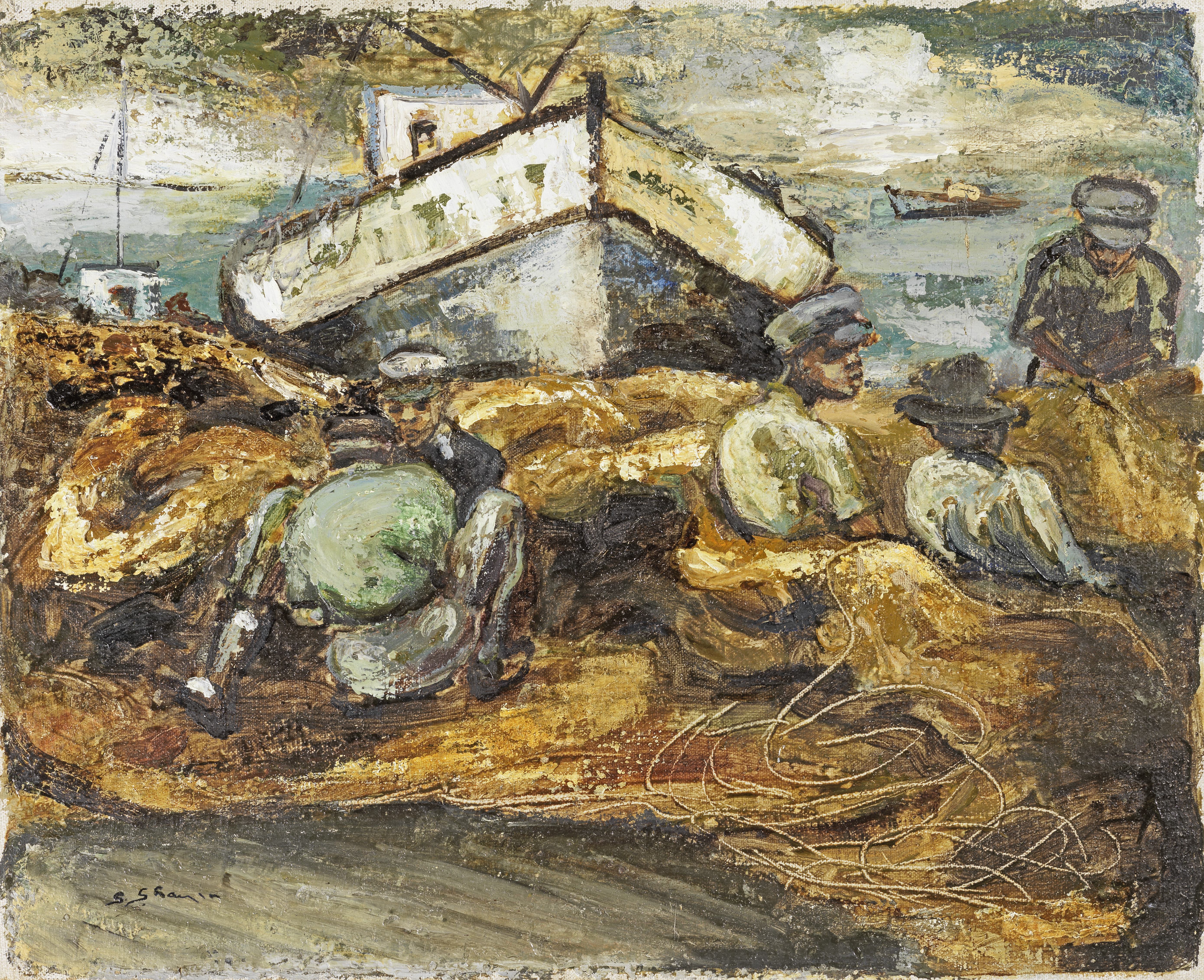 Stella Shawzin (South African, 1920-2020) Fishermen at rest together with thirty nine other oil s...