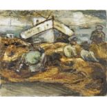 Stella Shawzin (South African, 1920-2020) Fishermen at rest together with thirty nine other oil s...
