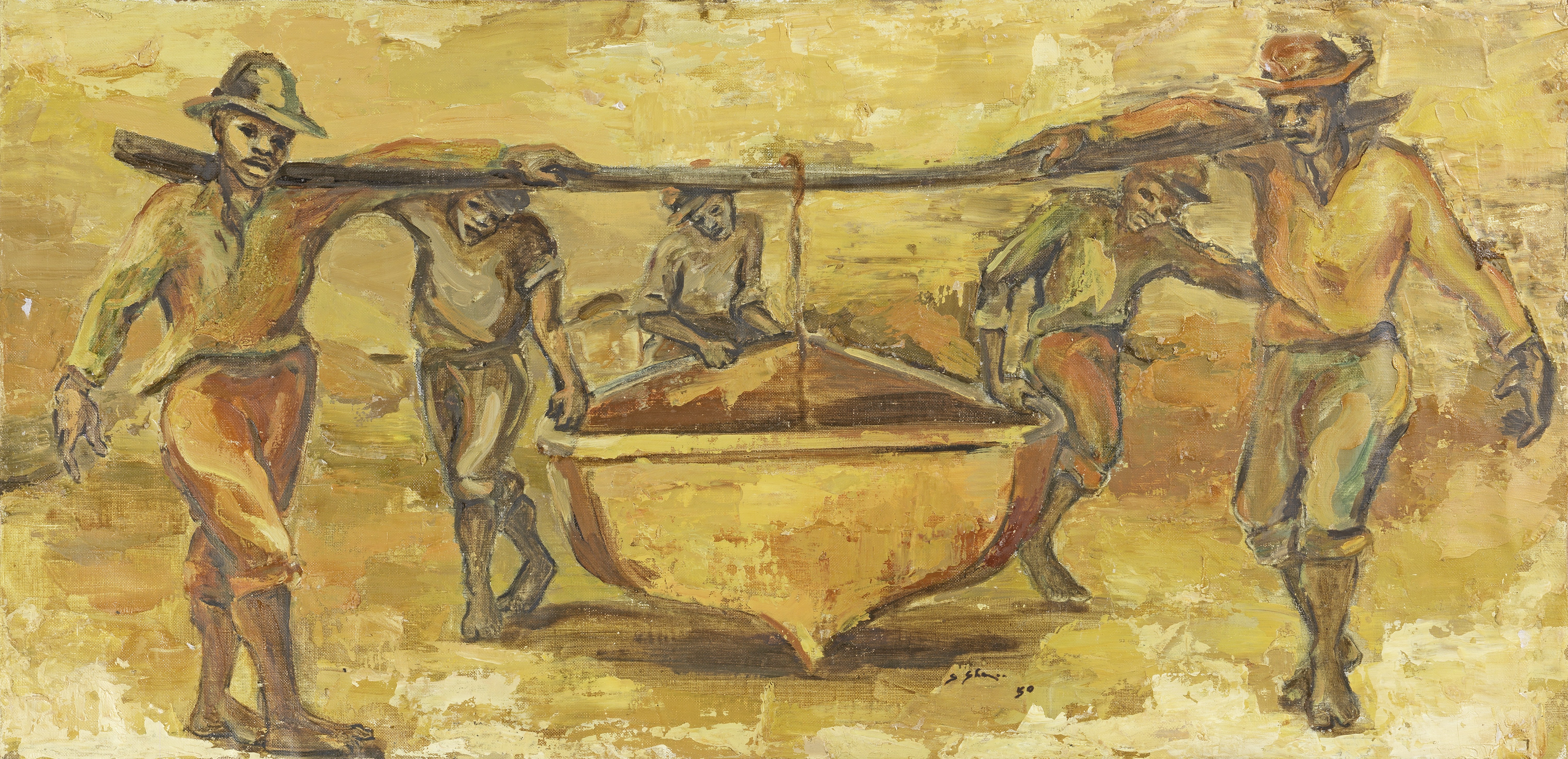 Stella Shawzin (South African, 1920-2020) Carrying the boat together with fifteen other landscape...