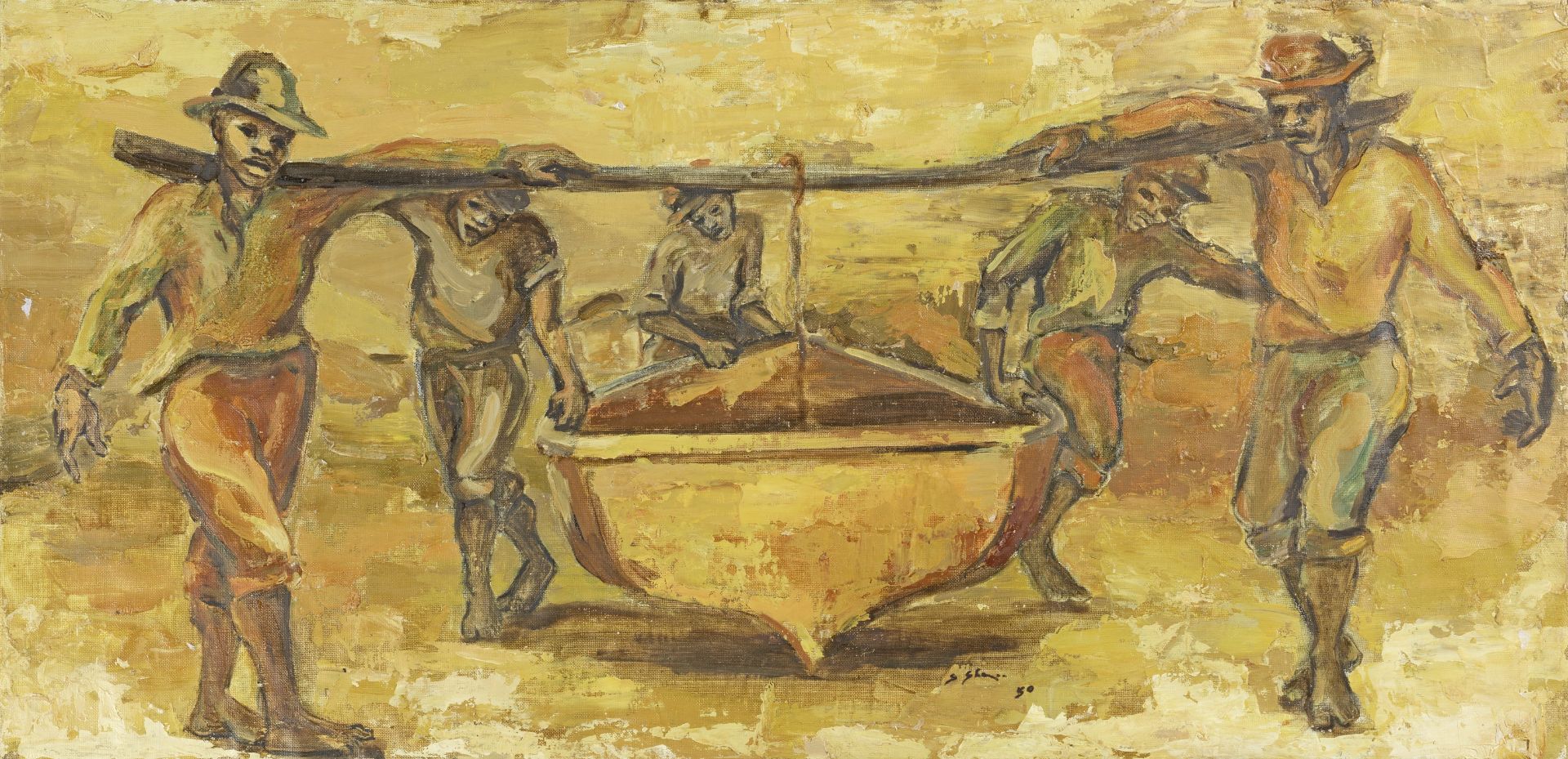 Stella Shawzin (South African, 1920-2020) Carrying the boat together with fifteen other landscape...