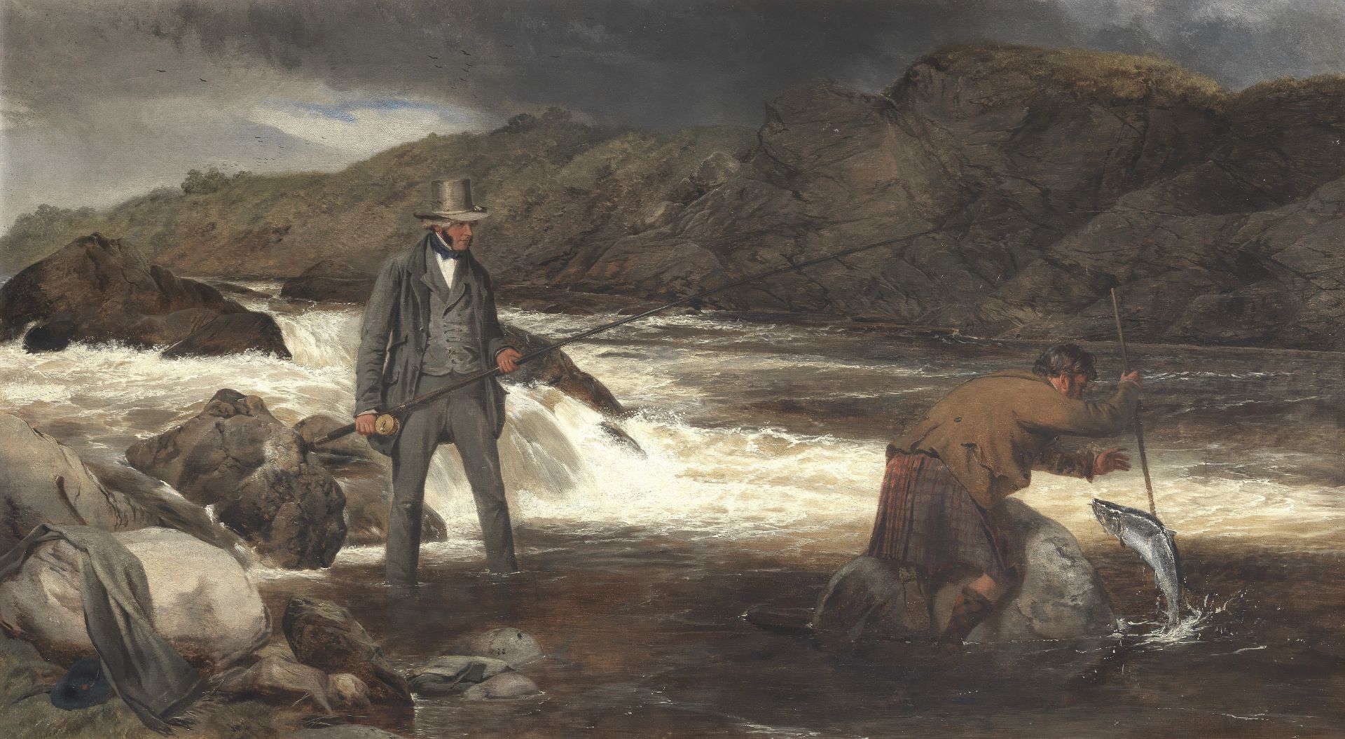 Richard Ansdell, RA (British, 1815-1885) Harrison Blair Fishing on the Spean
