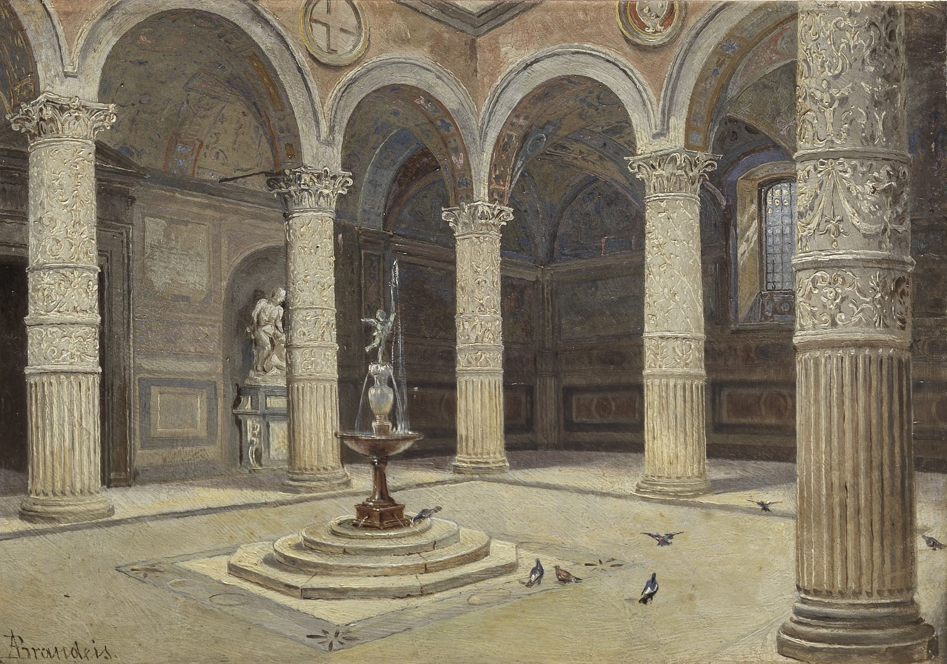 Antonietta Brandeis (Czech, 1849-1926) The courtyard of the Palazzo Vecchio, Florence