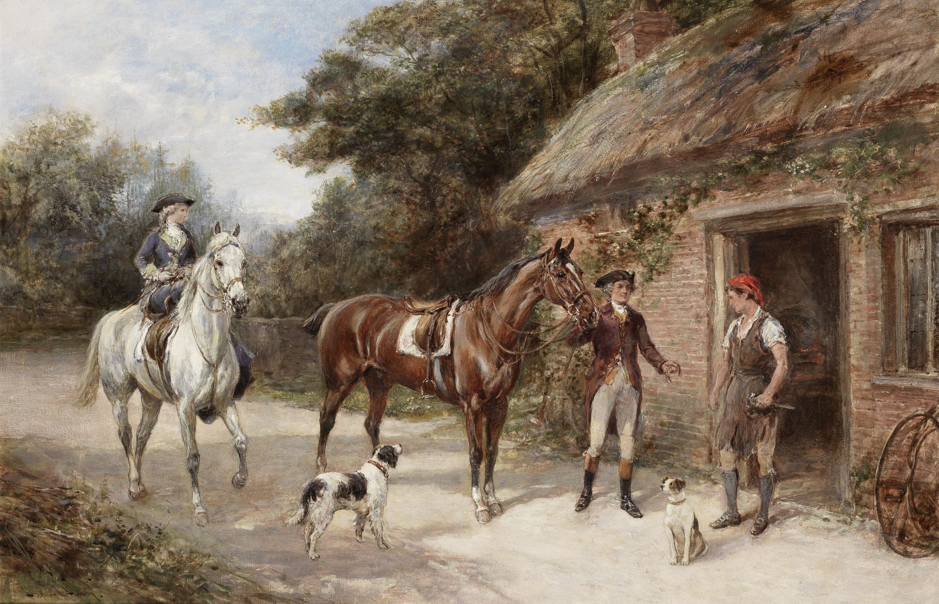 Heywood Hardy (British, 1843-1933) A visit to the blacksmith