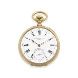 Patek Philippe. An 18K gold keyless wind open face pocket watch Retailed by Gondolo & Labouriau, ...