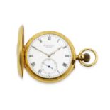 J.W. Benson, Ludgate Hill, London. An 18K gold keyless wind half hunter pocket watch London Hallm...