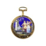 A gilt metal key wind open face pocket watch with enamel scene to reverse Circa 1780