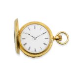 Patek Philippe. A fine and rare 18K gold keyless wind minute repeating half hunter pocket watch M...