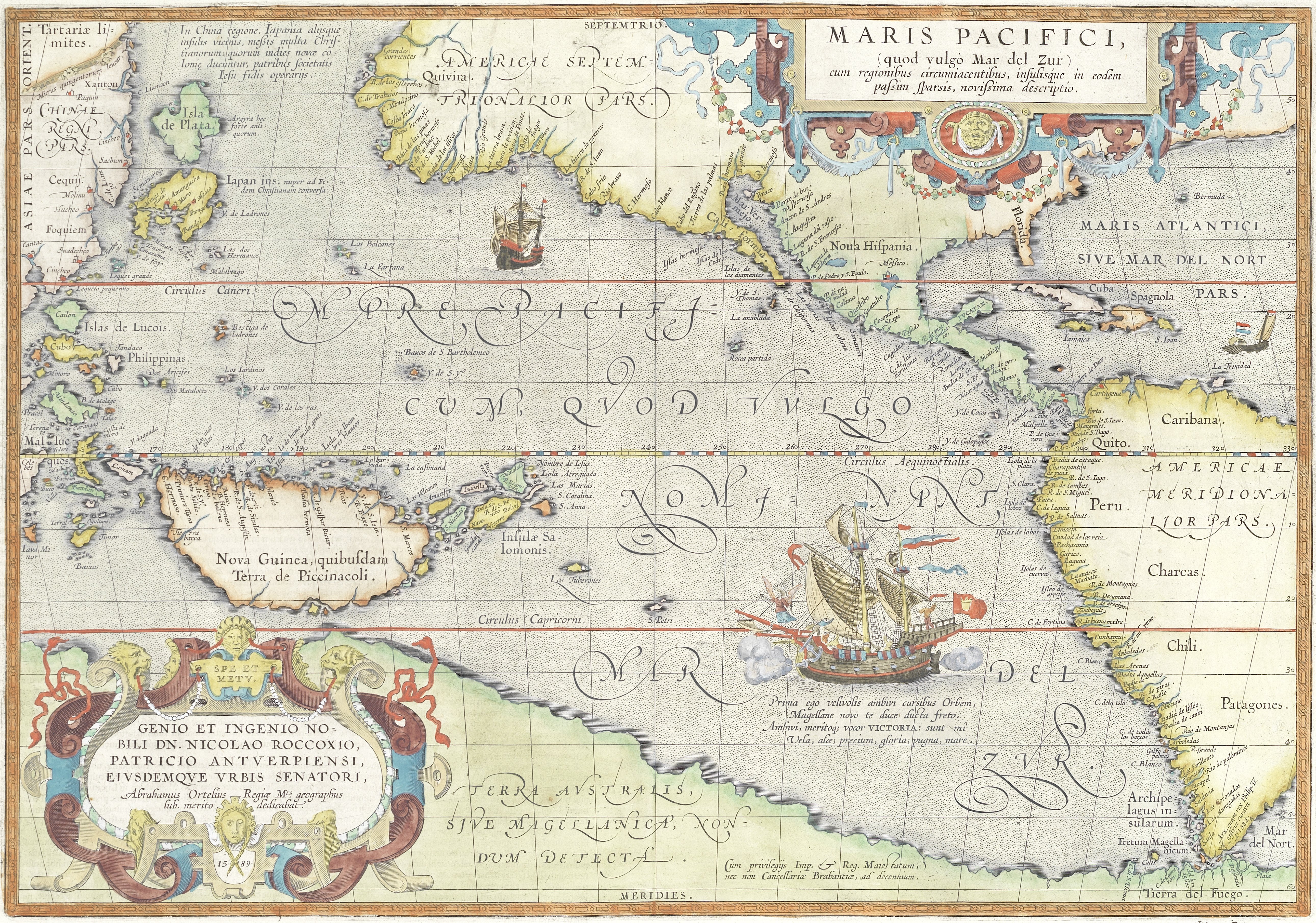 PACIFIC OCEAN ORTELIUS (ABRAHAM) Maris Pacifici (quod vulgo Mar del Zur) cum regionibus circumiac...