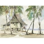 Yong Mun Sen (Chinese, 1896-1962) A beach hut (unframed)
