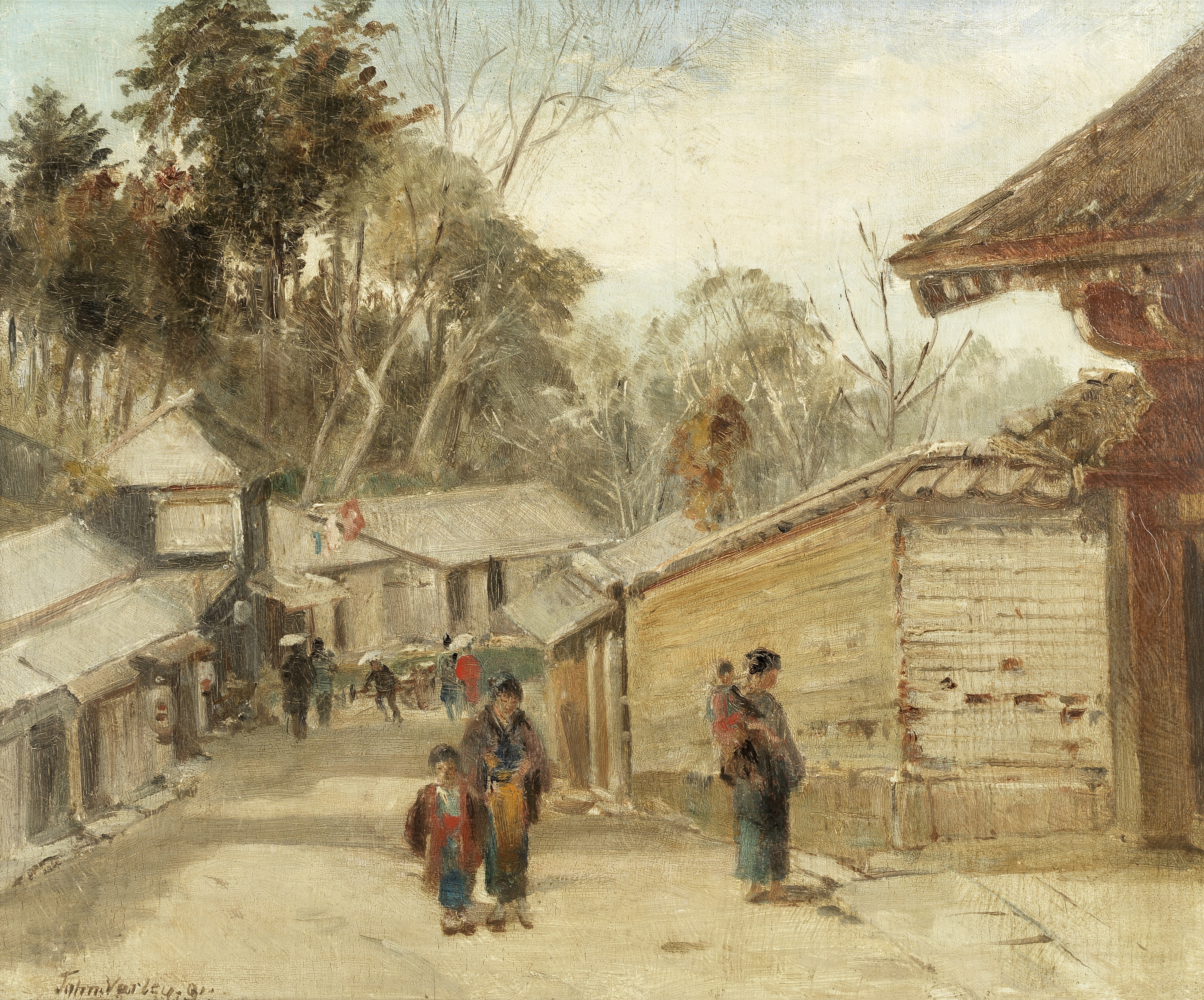 John Varley Jnr. (British, 1850-1933) A street scene in Japan