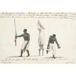 G. Perison (British, 18th/19th century) A Moko Jumbie performance, Trinidad unframed