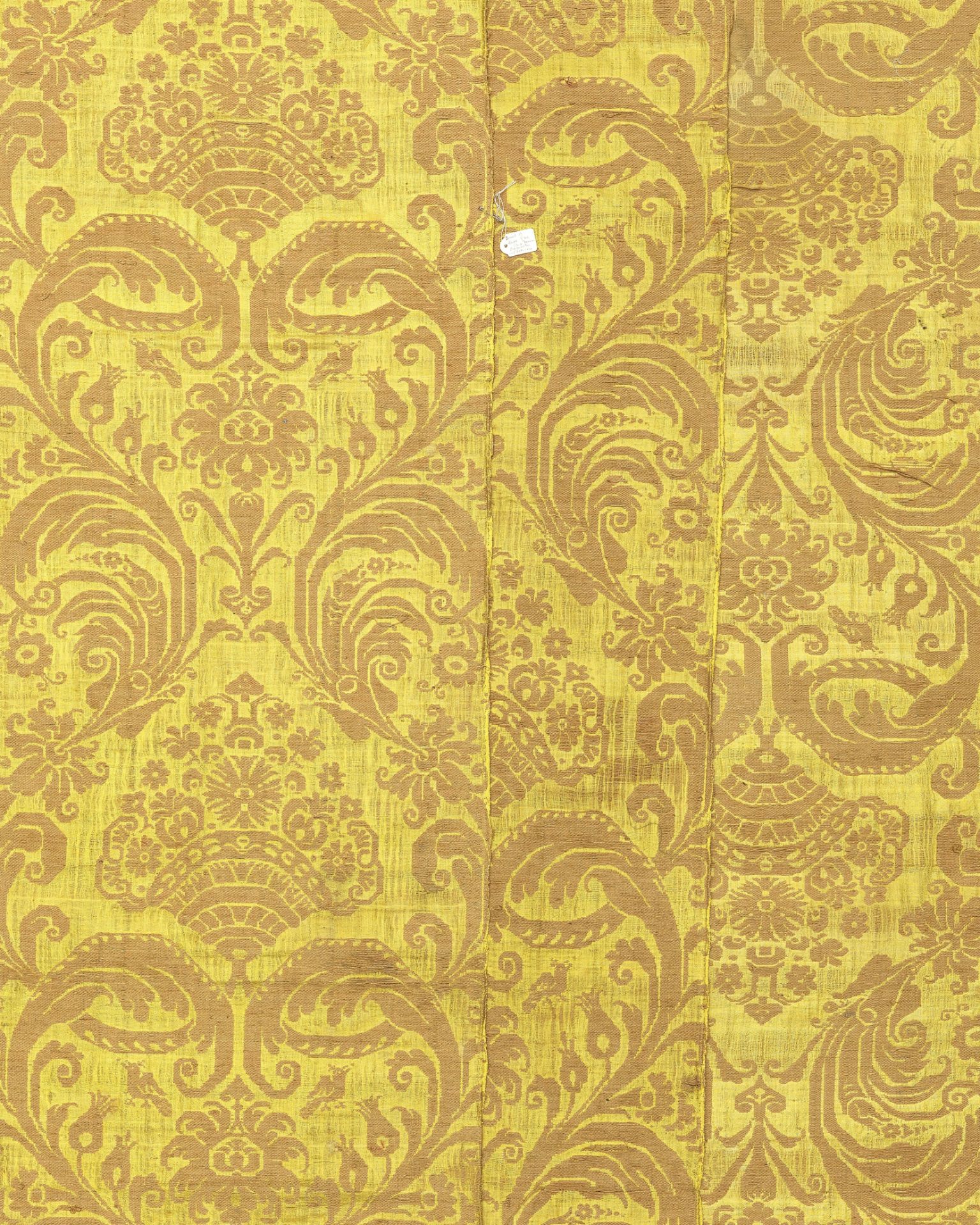 A set of three panels of yellow silk and linen brocatelle Italian, 17th century