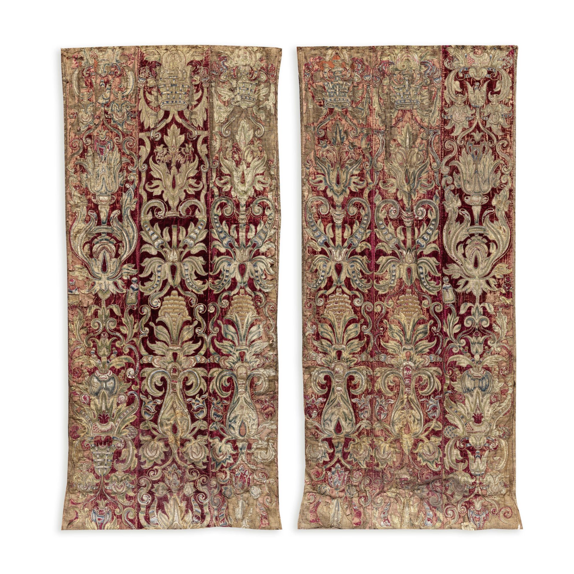 An impressive pair of red silk velvet curtains Italian, probably Florentine, mid-17th century ((2))