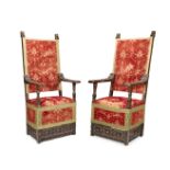 A pair of Italian carved walnut armchairs 17th century (2)