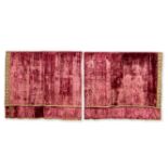 AN EXCEPTIONALLY LARGE PAIR OF 18TH CENTURY CRIMSON SILK VELVET CURTAINS ((2))