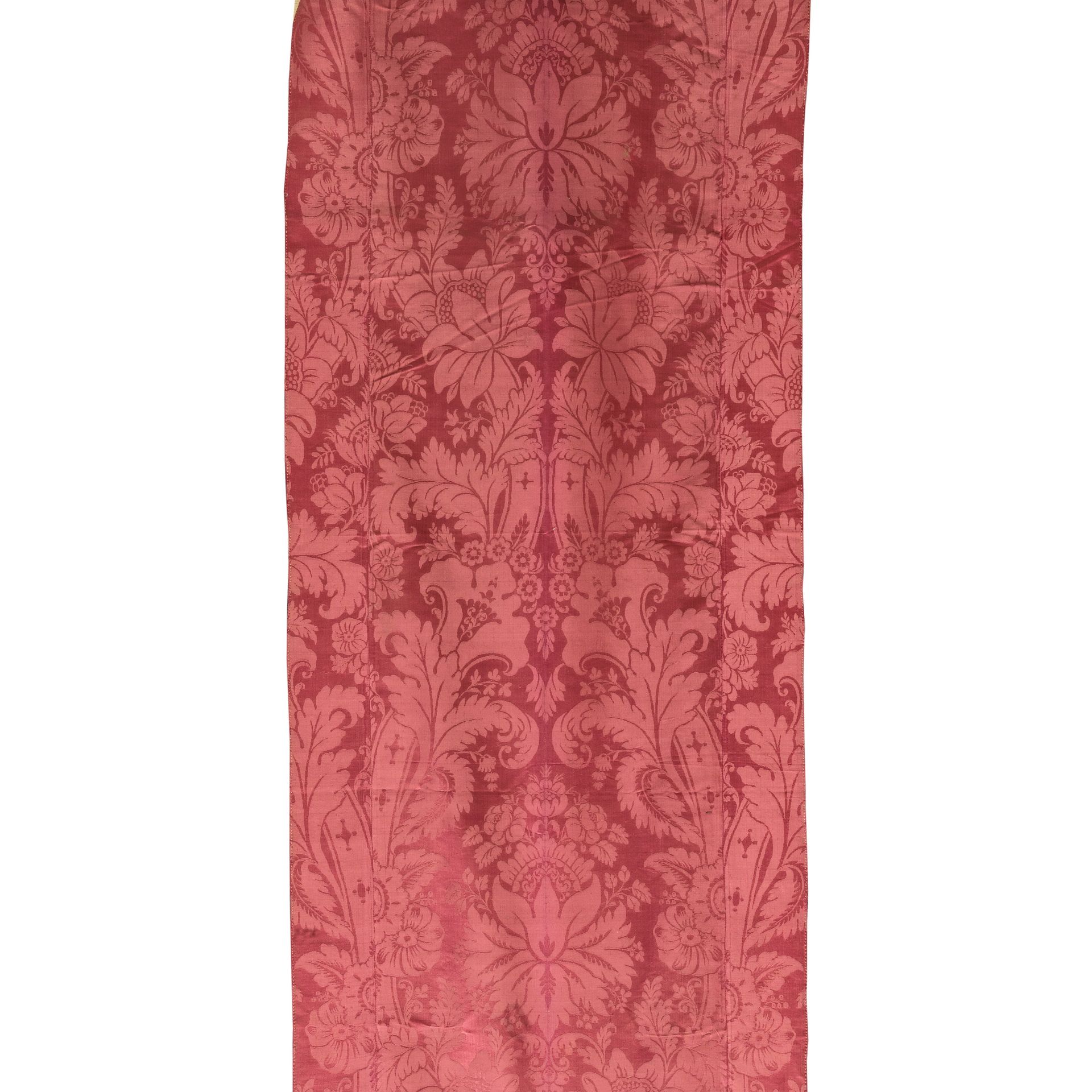 A pilaster hanging of red silk and linen brocatelle French, 17th century