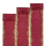 A pair of pilaster panels of crimson silk Mid-18th century, probably Italian ((12))