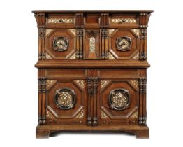 A documented 17th century oak and walnut enclosed chest-of-drawers