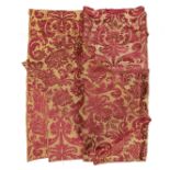 A pelmet of 17th century red and cream silk and linen brocatelle ((Qty))