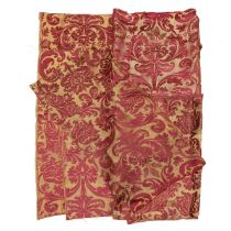 A pelmet of 17th century red and cream silk and linen brocatelle ((Qty))