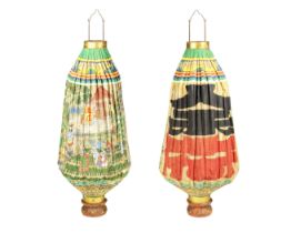 A pair of Japanese painted linen lanterns