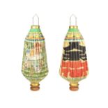 A pair of Japanese painted linen lanterns