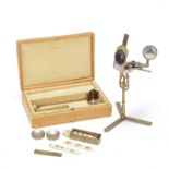 A rare George Lindsay brass portable microscope, English, 1746,