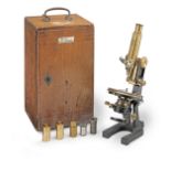 A Carl Zeiss 'Jug Handle' Compound Monocular Microscope, German, early 20th century,