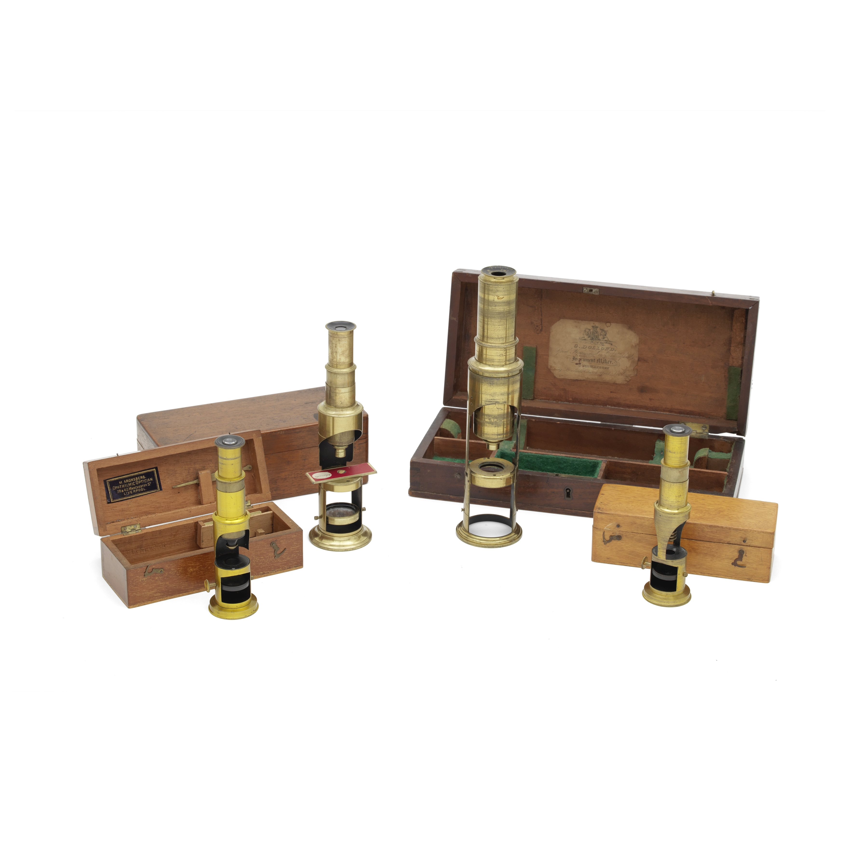 Four Compound Monocular Microscopes, English, second half 19th century, (4)