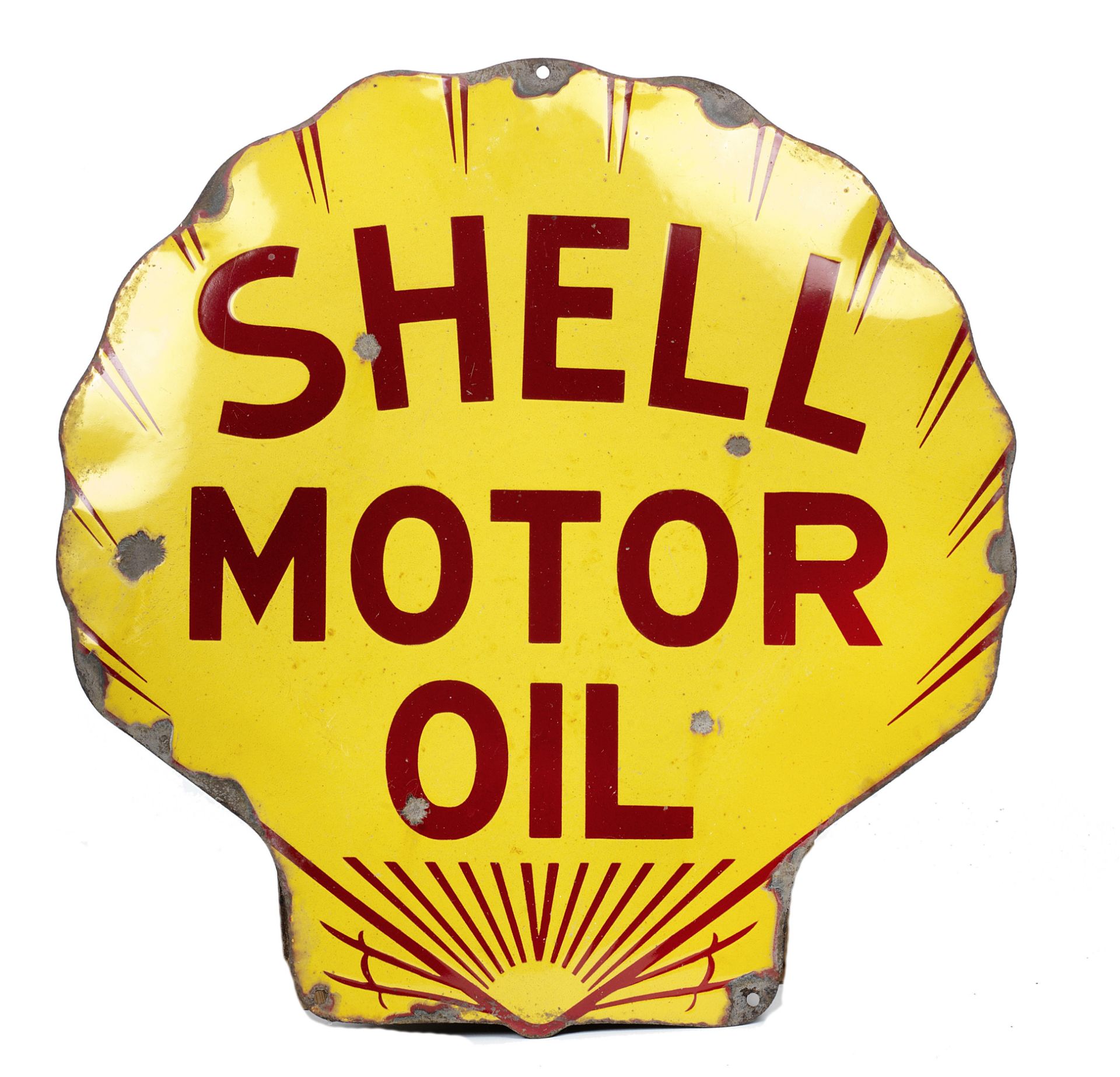 A 'Shell Motor Oil' shell-shaped enamel sign,