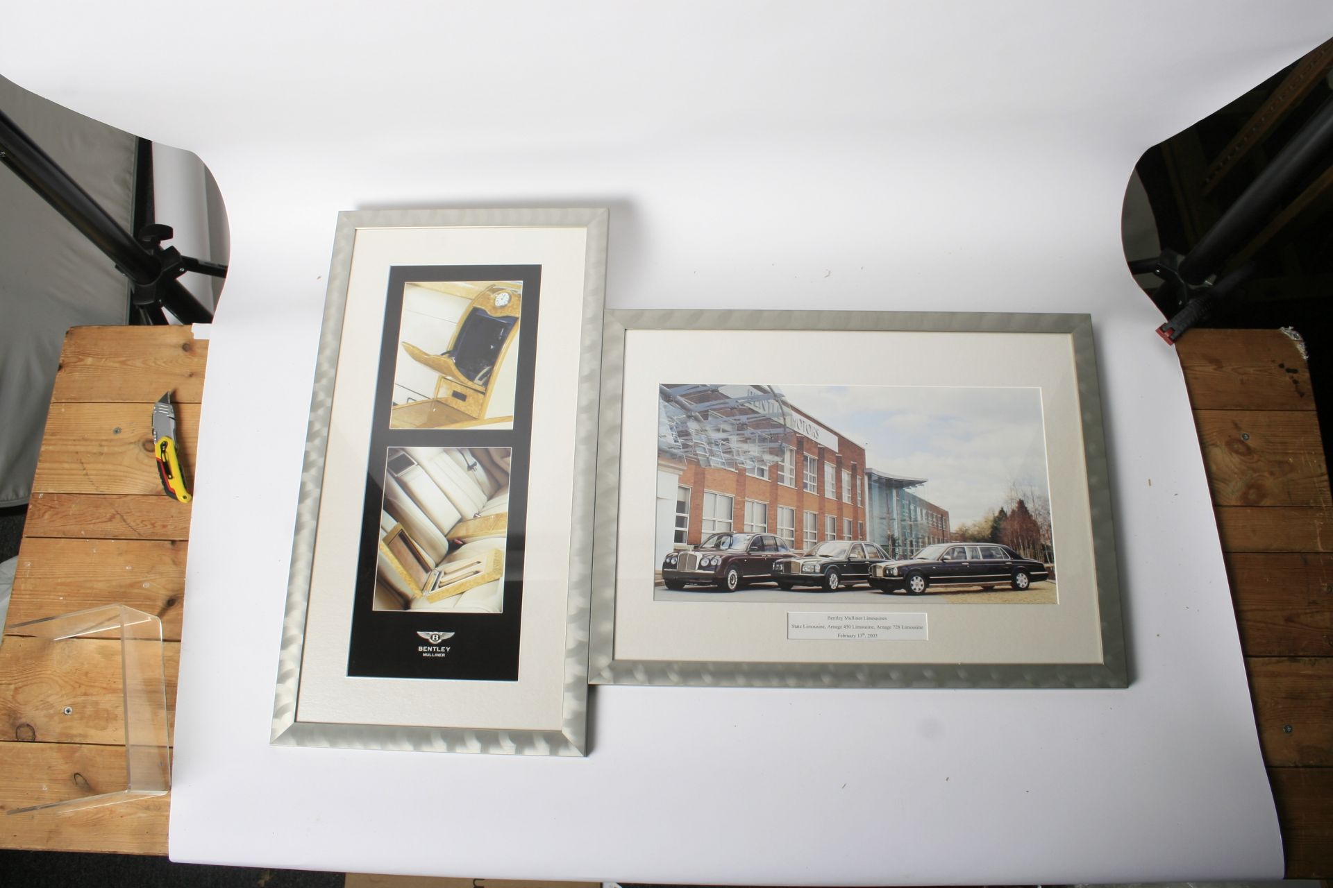 Two framed publicity images of 2003 Bentley Mulliner Limousines, ((2))