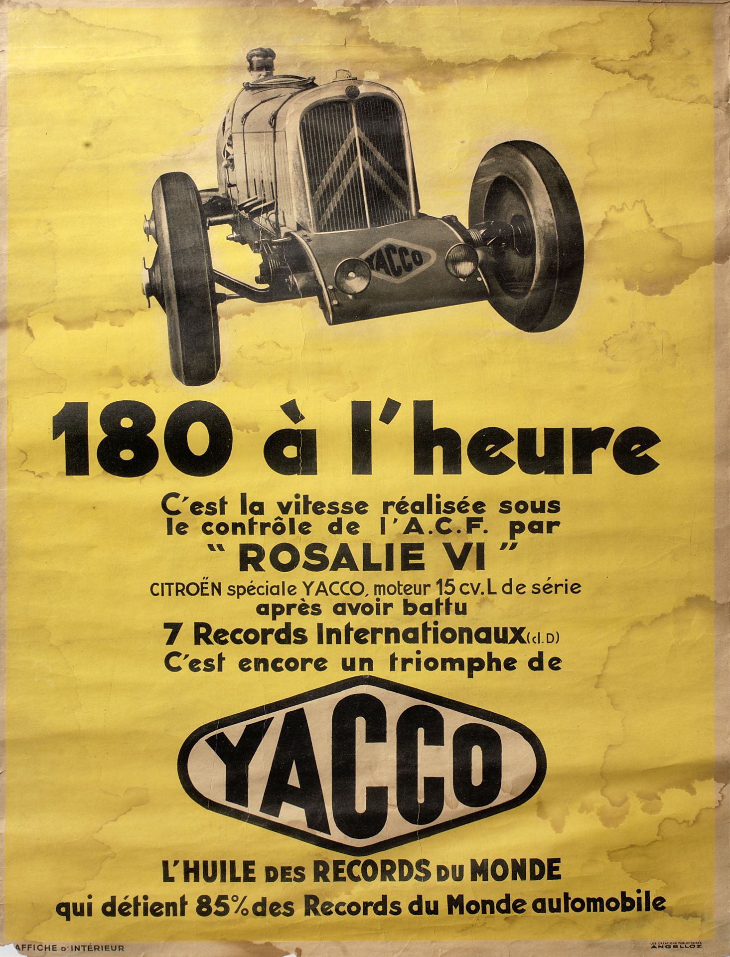 A Yacco Rosalie VI advertising poster, French, 1934,