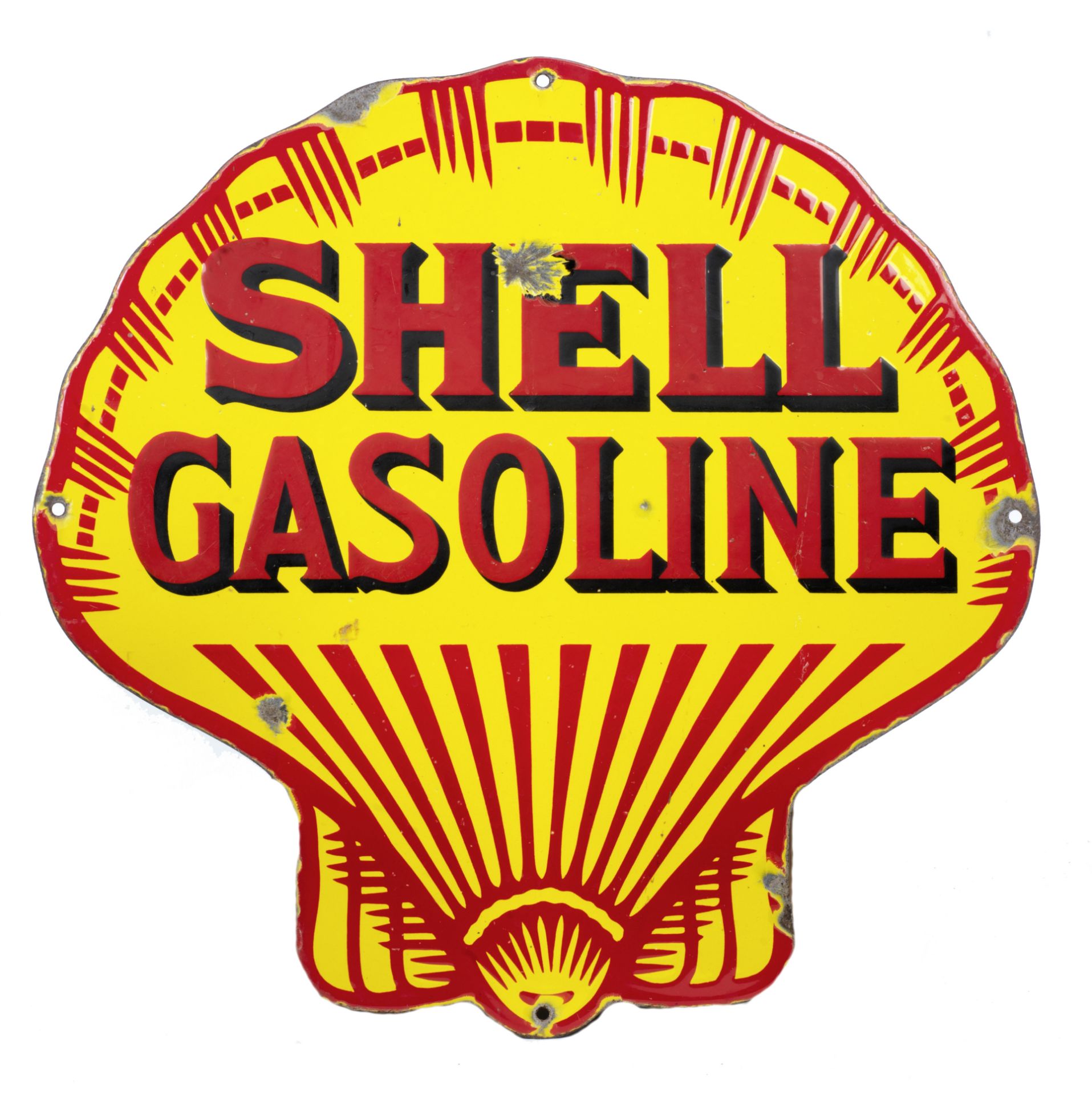 A 'Shell Gasoline' shell-shaped enamel sign,