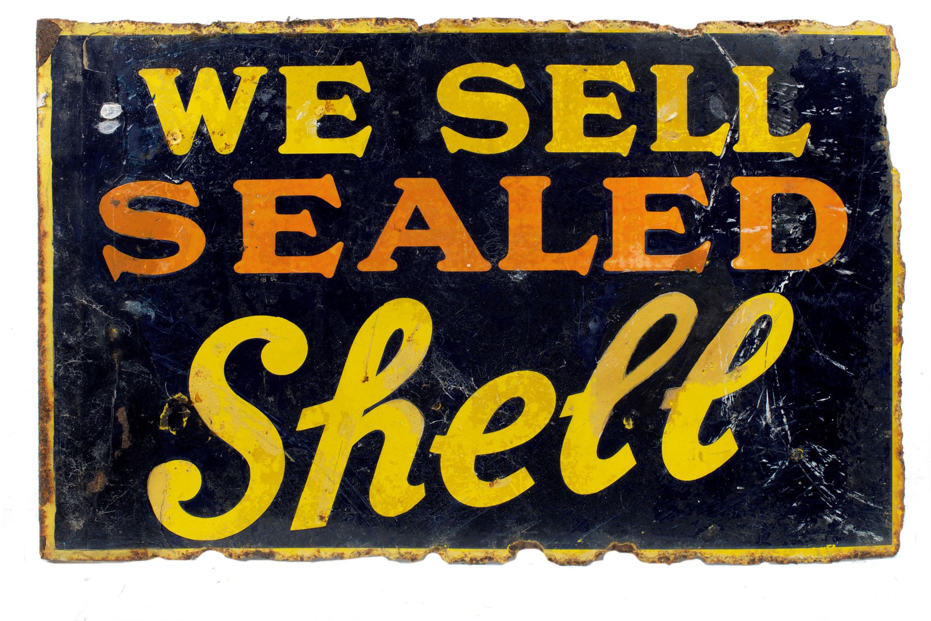 A 'We Sell Sealed Shell' enamel sign,