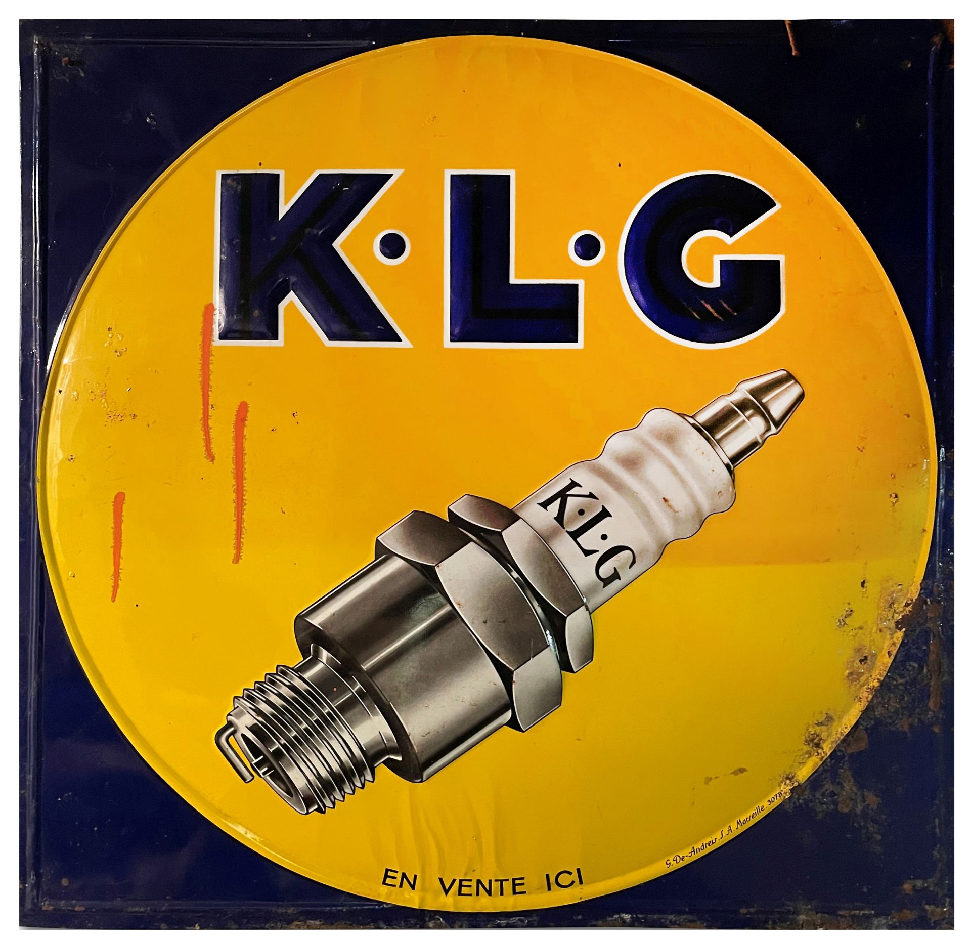 A KLG plugs printed tin sign, French,