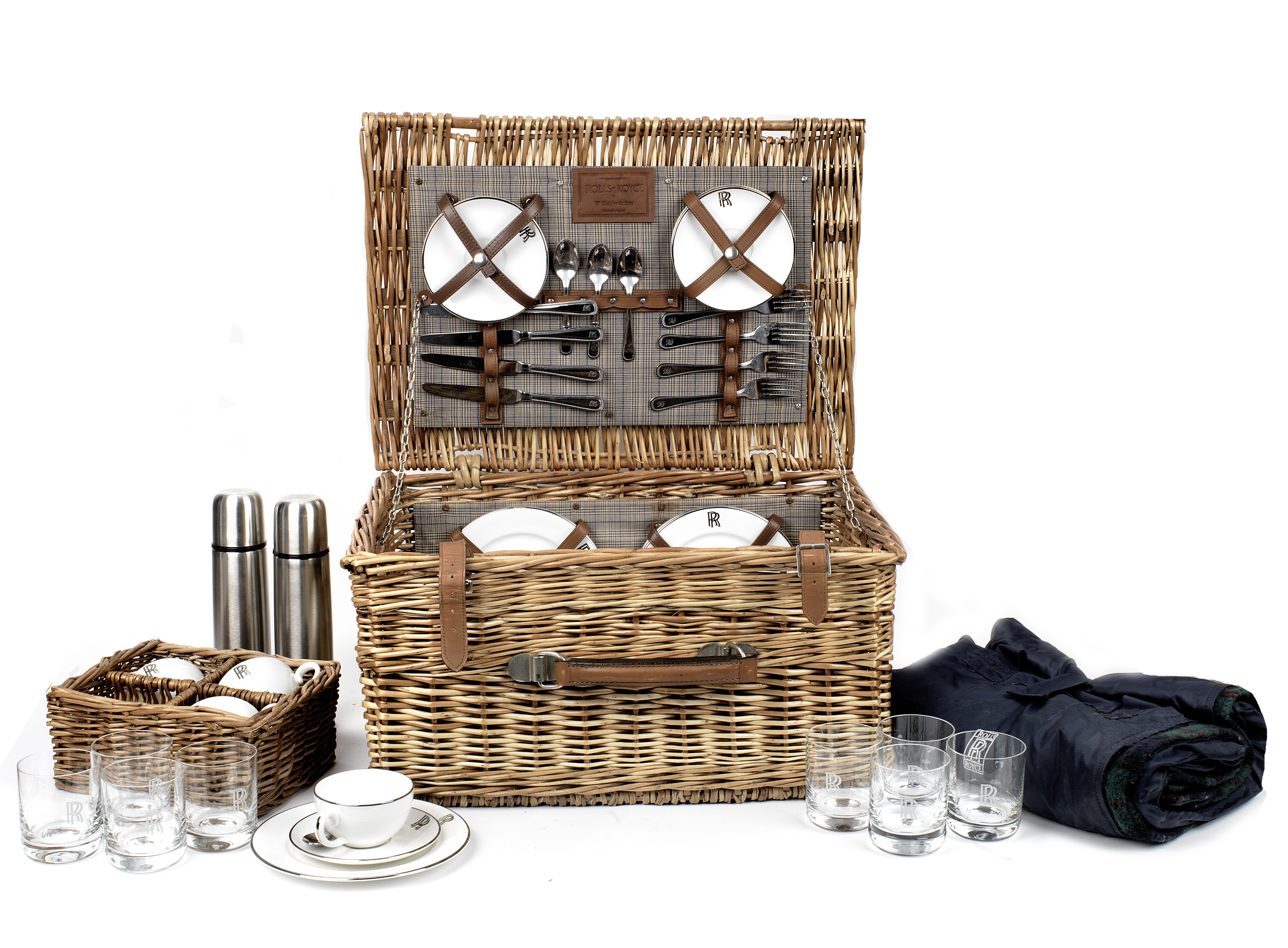 A wicker-cased four-person picnic set for Rolls-Royce, by W Gadsby & Son, ((9))