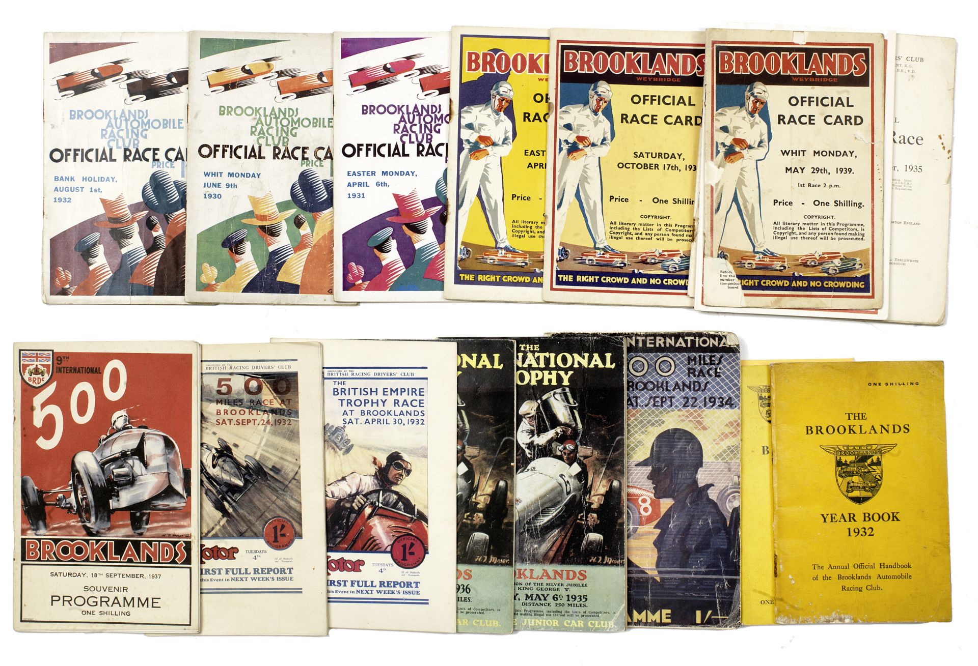 Fifteen 1930s BARC Brooklands Official Race Cards and race programmes, ((19))